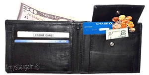 Nueva Cartera de Cuero Doble Pliegue para Hombre, Negra Cartera para Hombre 6 Tarjetas, Cartera para Hombre Brnd N - Imagen 1 de 12