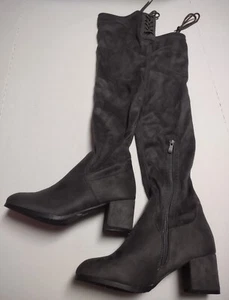 DREAM PAIRS Women's Over The Knee 27" Sexy Thigh High Chunky Heel Boots Gray 7.5 - Picture 1 of 11