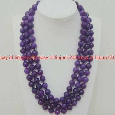 Collar de piedras preciosas cuentas redondas de amatista rusa púrpura de 8/10/12 mm AAA de 18""-35"" Foto 1 de 4