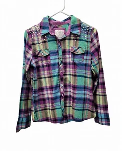JUSTICE 20 100% Cotton MULTI-COLOR Long Sleeve GIRLS Button Down Shirt CHEST 38" - Picture 1 of 14