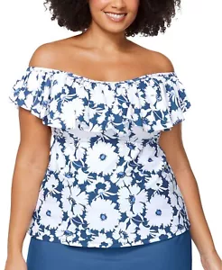 Raisins Curve Trendy Plus Size Tortuga Flounce Tankini Swim Top, Size 22W - Picture 1 of 4