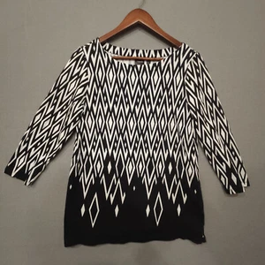 Rafaella Womens 3/4 Sleeve Black & White Geometric Pullover Shirt Size M - Picture 1 of 6