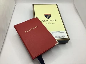 ASPINAL OF LONDON PASSPORT COVER HOLDER BNIB SCARLET RED LEATHER NAVY SUEDE - Picture 1 of 4