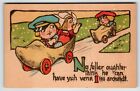 Dutch Boy Girl Postcard Comic Wooden Shoe Cars Racing On Wheels TP & Co. Unused