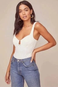Astr The Label Aria White Bustier Bodysuit L Ribbed Sleeveless Stretchy - Picture 1 of 9