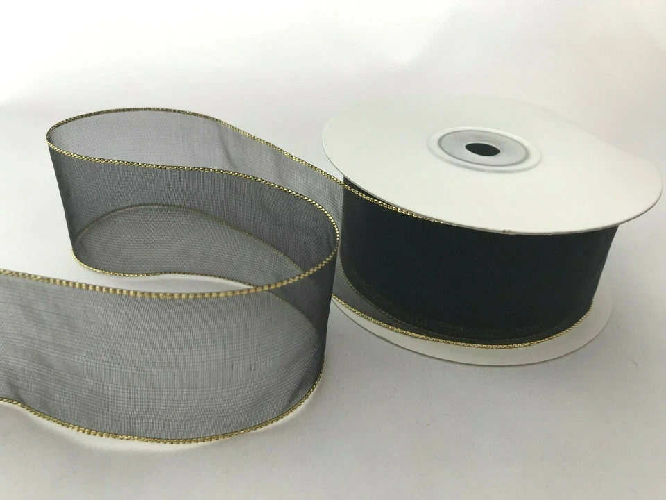 Carrete surtido cinta borde iridiscente dorado metálico transparente de organza de 1 1/2" 25 yardas Foto 1 de 1
