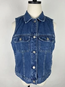 Vintage 90s EDDIE BAUER Denim Vest WOMENS S Faded Minimalist Grunge Medium Wash - Picture 1 of 14