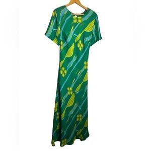 VTG Y2K Gabrielle Maxi Dress Women M Floral Green Sheer Silk Blend Boho Cottage - Picture 1 of 16