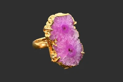 Nuevo Anillo Ajustable Druzy Chapado en Oro 18K Rosa Solar Superposición Joyería Sp-153 Foto 1 de 2