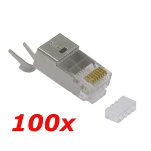 100 Pack - CAT7 RJ45 8P8C Shielded 3-Piece Crimp-On Connector Plugs Ends - Picture 1 of 1
