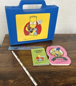 VTG 1990 The Simpsons Pencil Box Unused Note Pad Pencil Ruler Bart Blue - Picture 1 of 10