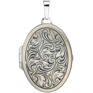 Locket Pendant Open Amulet Pattern 2 Photos Matte Oval 925 Silver - Picture 1 of 3