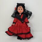 Vintage International Doll Spain Red dress &  black Mantilla with rose 8 1/2"