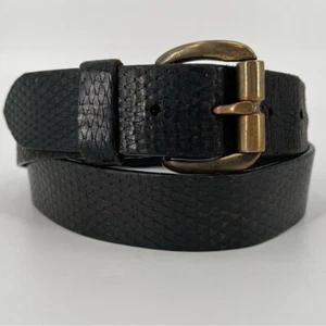 Vintage Black Leather Belt Snake Embossed M - Picture 1 of 8