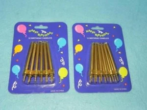 Velas de cumpleaños, 2 cajas de 12 velas de oro con soportes, 24 aniversario, NUEVAS - Imagen 1 de 3