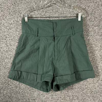 Pantalones Cortos SEA Made In New York Para Mujer Talla 8 Verde Mezcla de Lino Cintura Alta Foto 1 de 4