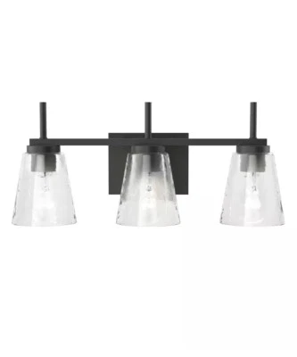 Renslow 21"W 3-Light Bath Vanity Light Black Finish with Hammered Glass Shades - Image 1 of 4