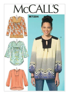 McCall 7284 Sz 4-26 Loose Peasant Boho Keyhole Shirt Blouse Plus Yoke Pattern - Image 1 of 4