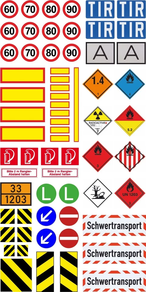 Komplett Set 1:14 - 1:16 Aufkleber WARNHINWEISE TAMIYA / WEDICO DECAL - RC - Bild 1 von 1