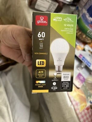 One LED  E27 A19 AC/DC 12-24V 5W Globe Warm Light Bulb Equivalent 60W - Image 1 of 4