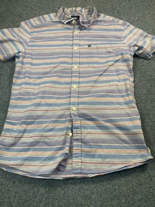 Quiksilver Shirt Mens Large Striped Short Sleeve Button Up Casual Blue - Picture 1 of 15