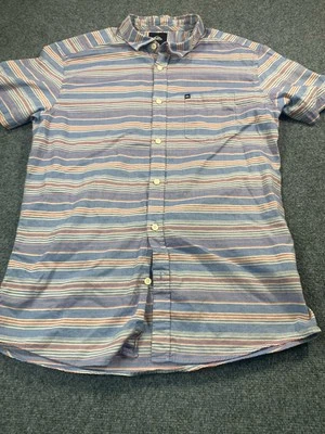 Quiksilver Shirt Mens Large Striped Short Sleeve Button Up Casual Blue - Image 1 of 4