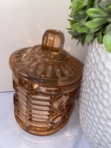 Vintage 1930’s Indiana Glass Windsor Pink Peach Jam Jelly Jar & Lid - 5" Tall - Picture 1 of 2