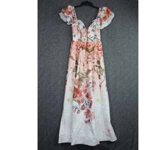 L’ATISTE BY AMY Maxi Dress Size Medium Floral Lace Up Ruffle Sleeve - Picture 1 of 7
