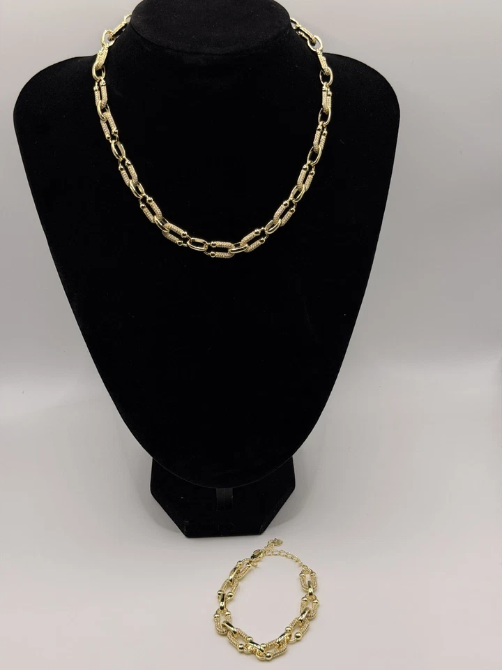 Ювелирный набор позолоченное ожерелье и браслет - Изображение 1 из 4