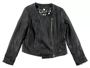 Idra Anthropologie 100% Leather Black Gold Zipper Motorcycle Jacket Woman Large - Picture 1 of 6