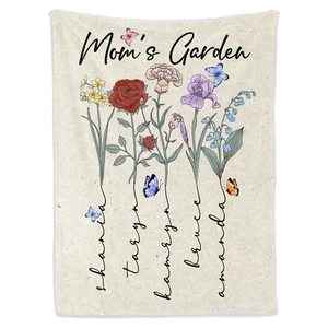 Regalo Personalizado Apellido, Regalos Jardín Mamás Con Nombres Nietos Manta - Imagen 1 de 4