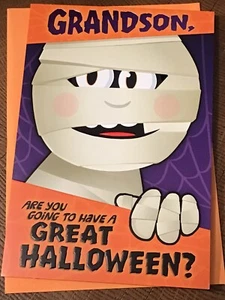 Hallmark Happy Halloween Grandson Card Mummy Looking At You - Picture 1 of 4
