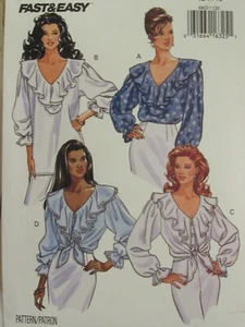 Amazing OOP BUTTERICK 6803 Misses V-Neck Tops w Ruffle Collar PATTERN 6-8-10 UC - Picture 1 of 4