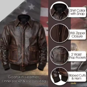 Genuine Sheepskin Bomber Leather Jacket Men Motorcycle Leather Jackets Brown - Picture 1 of 6