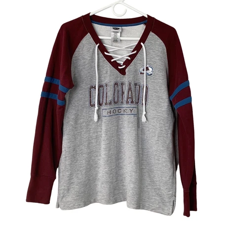 Colorado Avalanche Mens XL NHL Graphic Lace Up V-Neck Red Sweatshirt Gray Maroon Cover