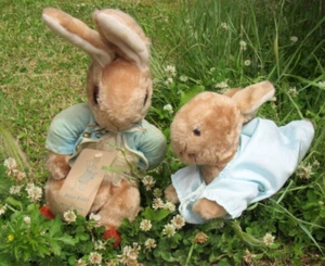 VINTAGE PLUSH BUNNY PETER RABBIT & MRS BEATRIX POTTER 2 TOYS EDEN TAG 14" 1972 - Picture 1 of 24