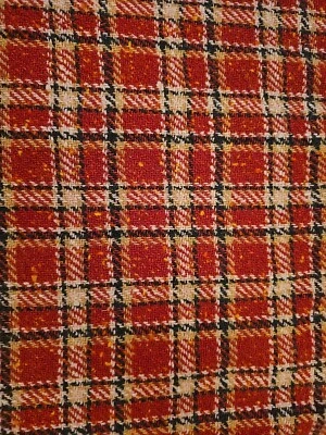 ¿Mezcla de lana tejida vintage? Tela escocesa larga beige óxido 56" W X 51" Foto 1 de 4