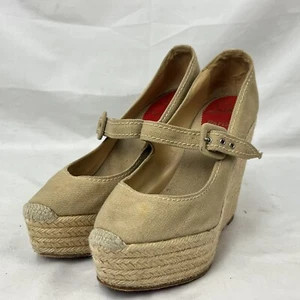 WOMENS CHRISTIAN LOUBOUTIN BROWN CANVAS ESPADRILLE WEDGE HEELS SIZE 39 SPAIN - Picture 1 of 10