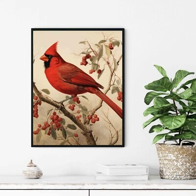 Pôster arte arte vintage pássaro cardeal pintura arte parede - Imagem 1 de 4