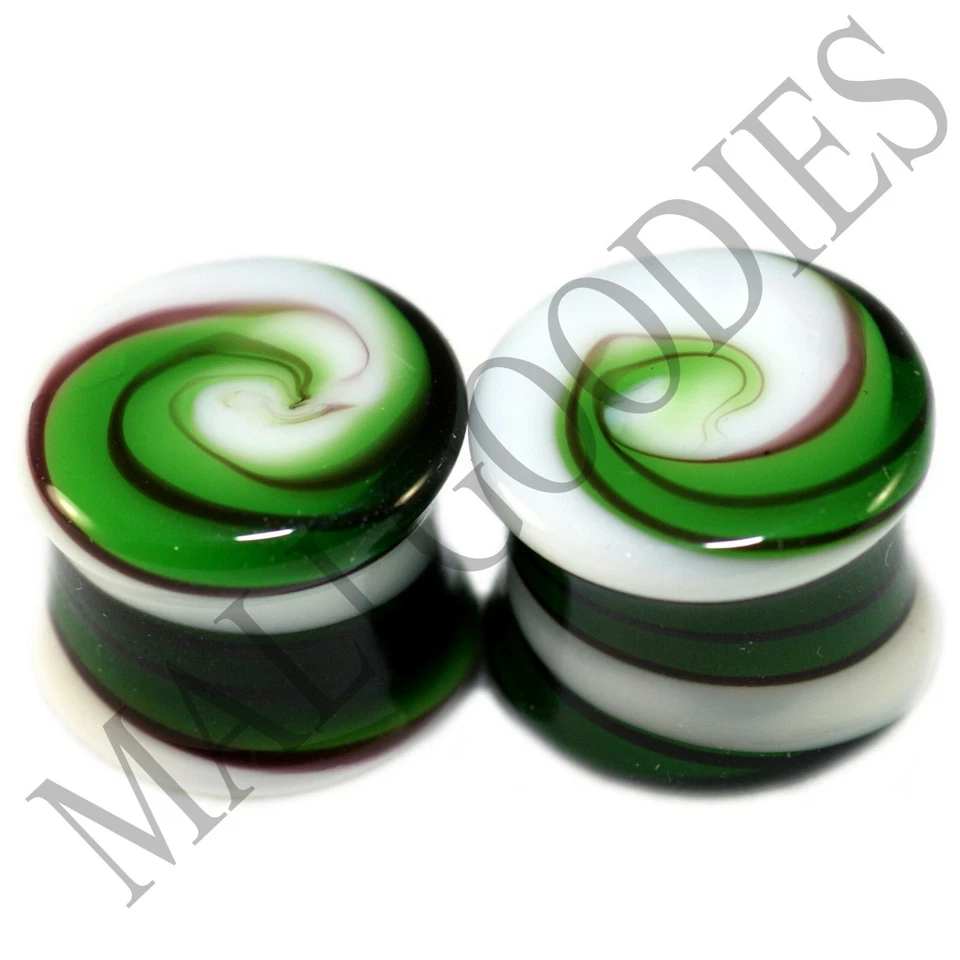 Tampões de ouvido 0181 duplo alargamento verde branco redemoinho vidro sela 9/16" em espiral 14mm - Imagem 1 de 1