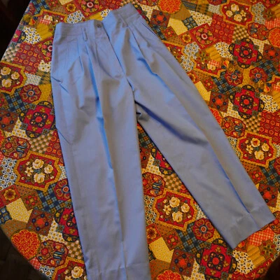 1970s 80s Vintage High Waisted Powder Blue Pants - 10 Petite Sears Made IN USA - Image 1 of 4