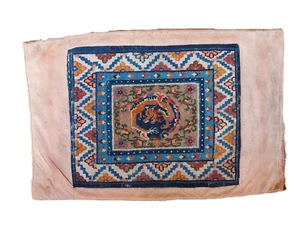 Antiker Tibet Khaden - Drachenteppich Fragment handgeknüpfter Teppich 90x65cm - Bild 1 von 7