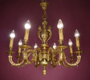 LÁMPARA FRANCESA MAZARÍN GRANDE ANTIGUA 8 LÁMPARAS LUCES LATÓN Ø 27" - Imagen 1 de 6
