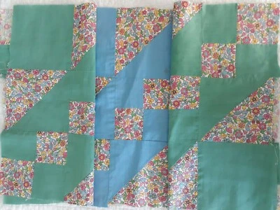 Set of 3 Vintage Large Quilt Blocks  Squares Size 12 x 12"in Floral Fabric  - Image 1 of 4