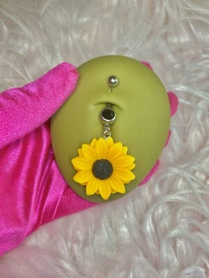 Sunflower Belly Button Ring 14G Navel Piercings Yellow Body Jewelry Cute Dangle - Image 1 of 4