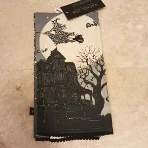 Rachel Zoe Halloween Kitchen Tea Towels Witch Haunted House Spider Webs - Picture 1 of 4