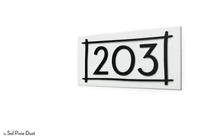 Modern House Numbers, Line Ornament, White Acrylic Plaque with glued Acrylic No. - Picture 1 of 7
