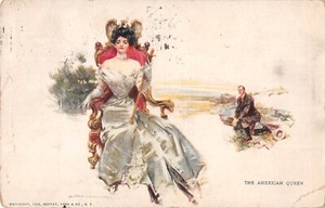 Man Admires Lady in Throne-Like Chair-The American Queen-1909 PC-H.C. Christy