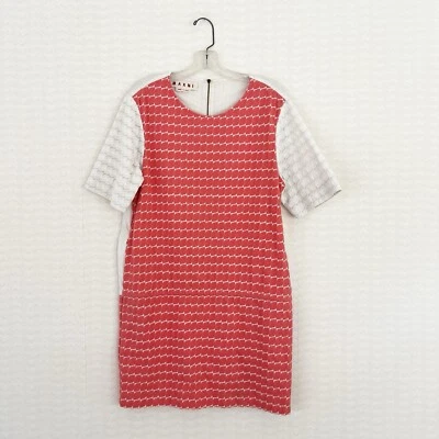 MARNI Coral Salmon and Cream Needlepoint Women’s Shift Dress Size 44 IT 8 US - Image 1 of 4
