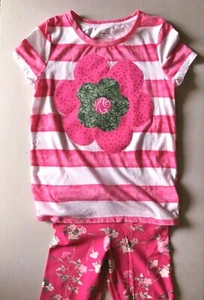 Girl's printed leggings and ss tee set, size 8, embellished ready made, flowers - Picture 1 of 3